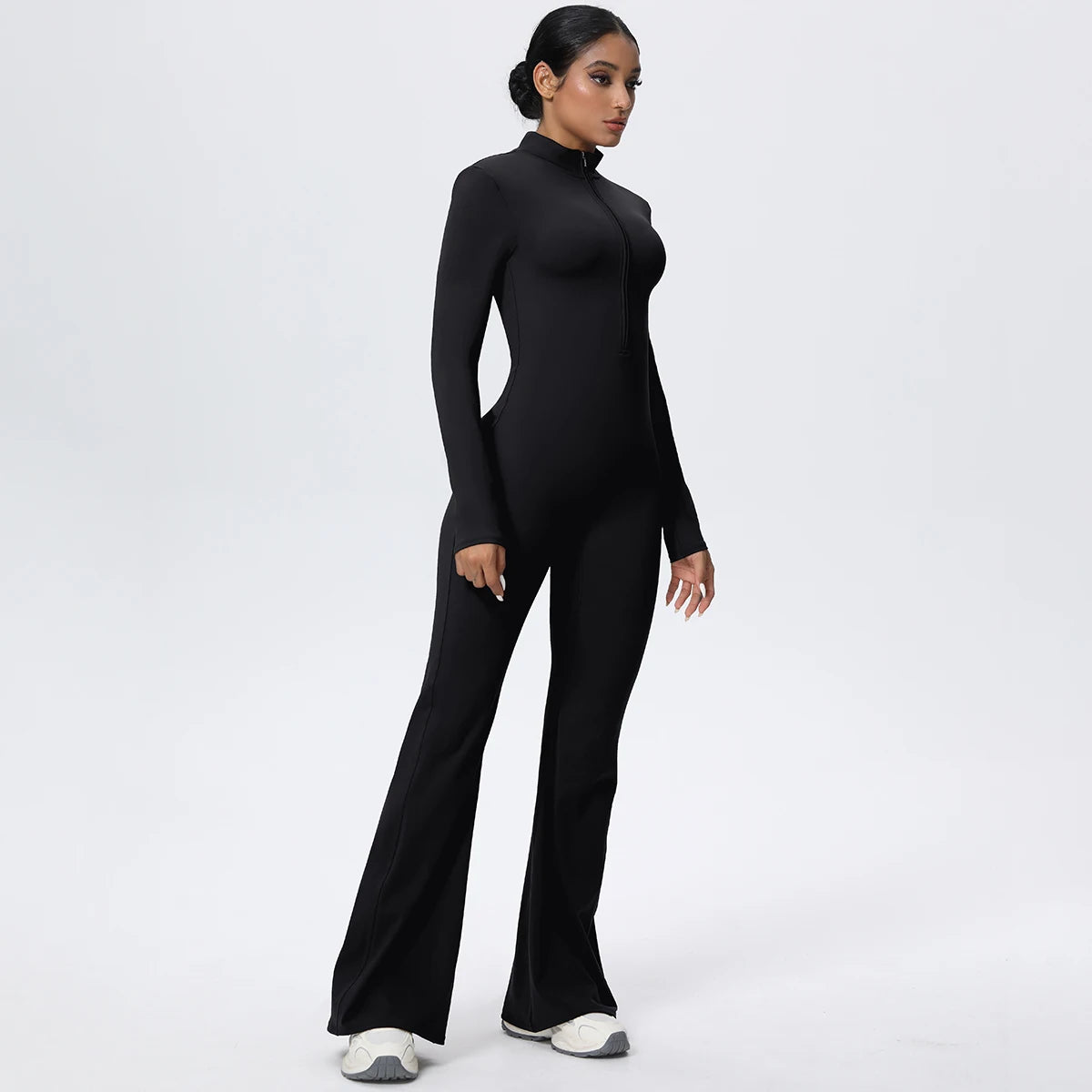Woman's Fitness Yoga Bodysuit Solid Color Yoga Zipper Long Sleeves Trousers Gym High Strength Exercise Sports Bodysuit Leggings