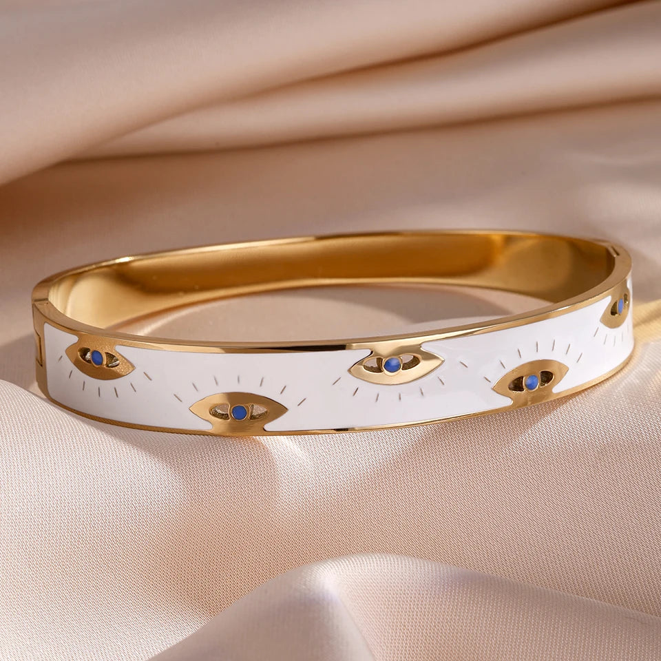 ZAKOL 5/1pcs Classic Stainless Steel Devil's Eye Bracelets Sparkling Zircon Bangles Fashion Gold Color Plated Stacking Jewelry