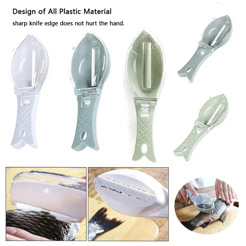 Fish Scales Graters Scraper Fish Cleaning Tool Scraping Scales Device with Cover Home Kitchen Cooking Fish Tool Kitchen Tools