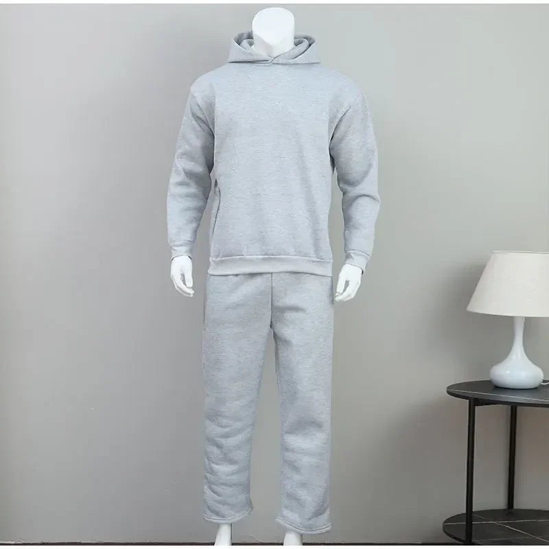 Solid Couple's Hooded Sweatshirt 2 Piece Set Casual Loose Sweatpants Suit Autumn Male Jogging Sweatshirt Trousers Outfits Suits