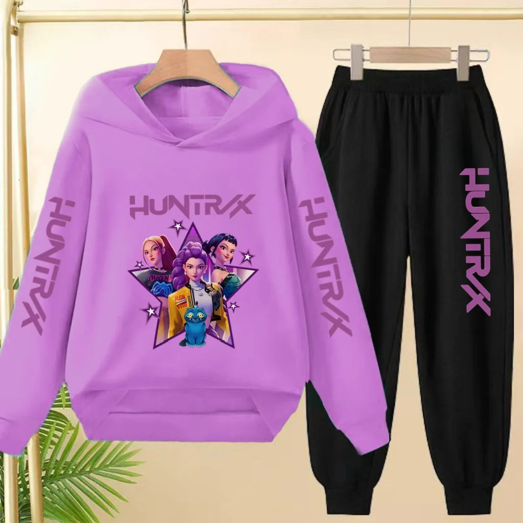 Kids Hot-selling Hoodie Golden Korean Wave Girl Group Cartoon Sweatshirts+Pants Boys Girls Toddler Sports Top 3-12Yrs Casual Set