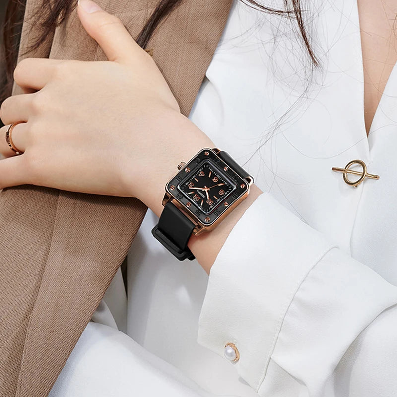 Square Silicone Band Women’s Watch – Quartz
