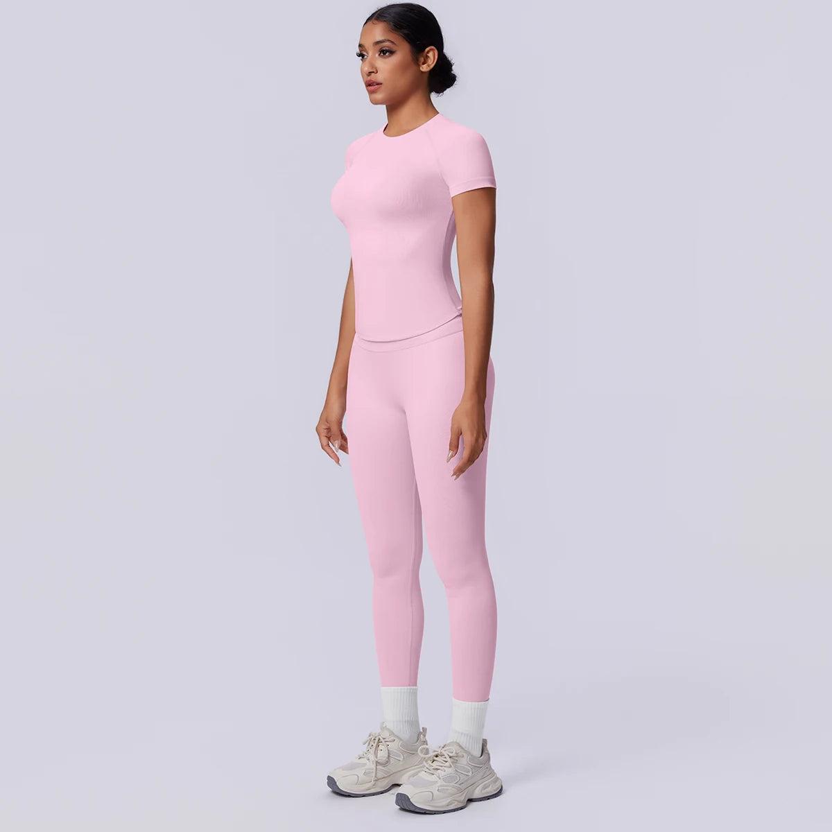 Rooftrellen New 2PCS/set Yoga Set Summer Quick Drying Fitness Sports Workout Top T-Shirt High Stretch Seamless Yoga Leggings Set