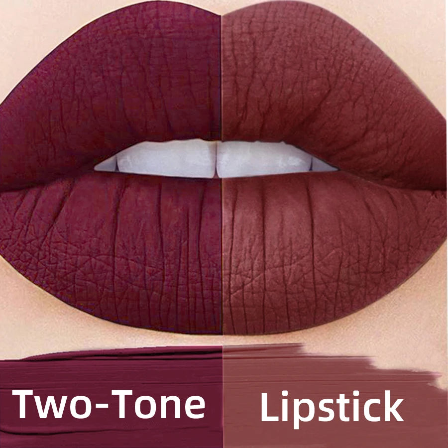 1PC Two-tone  Velvet Nude Lipstick Sexy Rose Pink Pigments Waterproof Makeup Long-lasting Professional Cosmetics for women Lip G