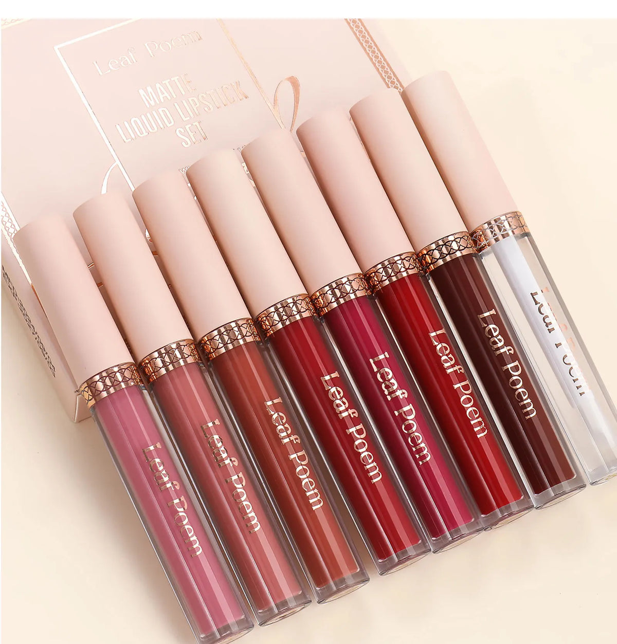 8-Piece Set of Matte Liquid Lipsticks and Lip Glazes - Waterproof, Non-Stick, Long-Lasting Lip Color in Brown, Pink, Purple, and Red Shades, Suitable for Daily Use and Parties