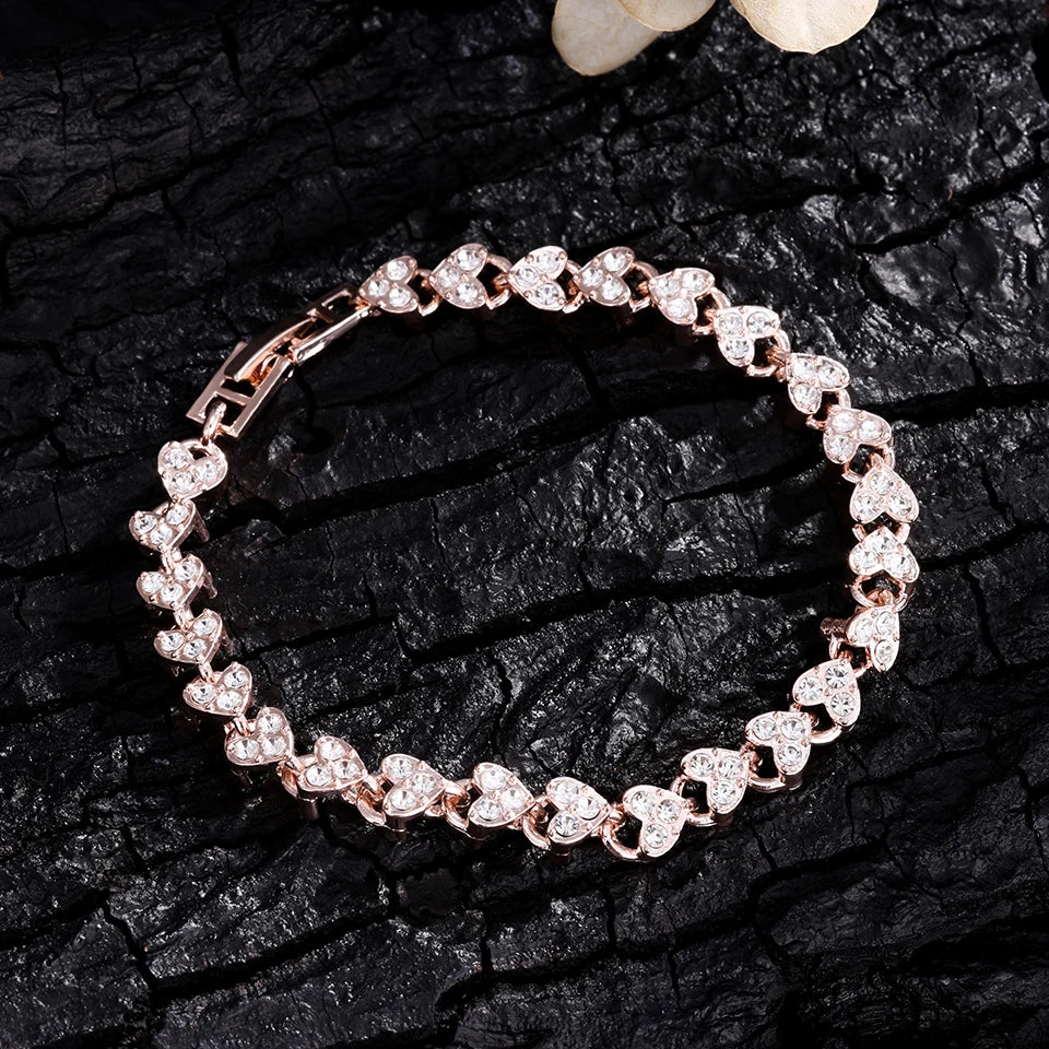ZAKOL Crystal Rhinestone Heart Tennis Bracelet Encrusted Simple Wedding Jewelry for Women Men Valentine's Day Gift