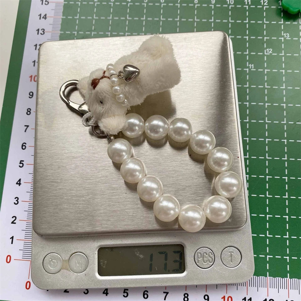 ZAKOL Korean Fashion Imitation Pearl Bear Doll Pendant Keychain Handbag Mobile Phone Accessories Gift for Women Girls