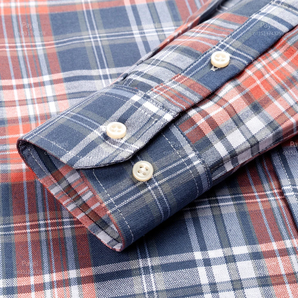 Men's 100% Cotton Contrast Plaid Long Sleeve Oxford Button-Down Shirt with Pocket, Breathable Comfort Regular Fit Casual Wear