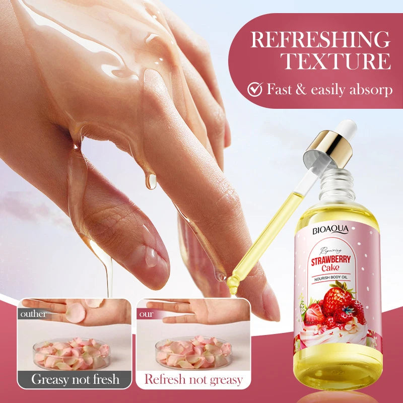 Fruity Strawberry Cake Body Oil 100ml Soothing Smoothing Body Massage Oil Moisturizing Improve Rough Dry Skin Daily Body Care
