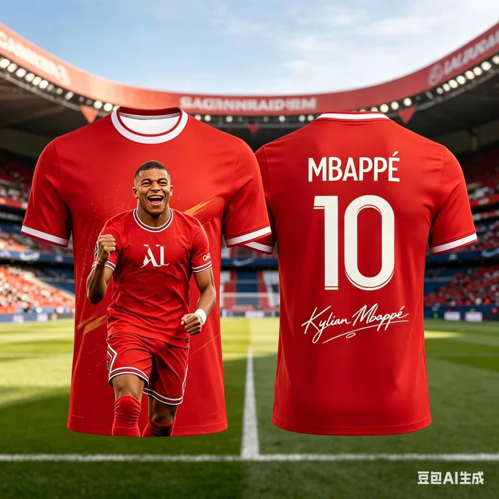 Mbapp Summer 3D Printed Soccer T Shirt Family Set for Adults Kids Quick Dry for Outdoor Sports Fitness Training Daily Casual