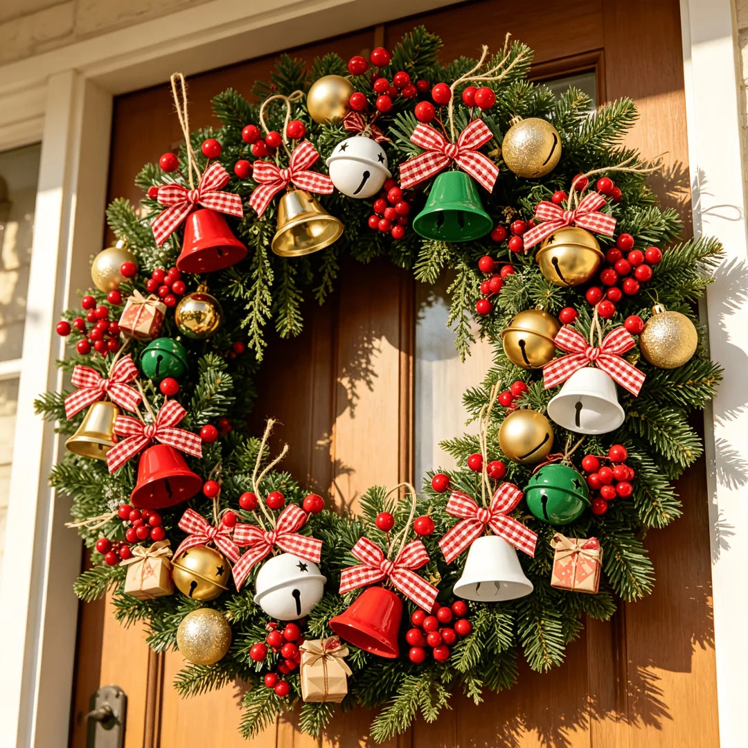 10 Pcs Christmas Bell Ornaments Red Green White Jingle Bells Hanging Decorations for Xmas Tree Wreath Gifts Party Home Decor