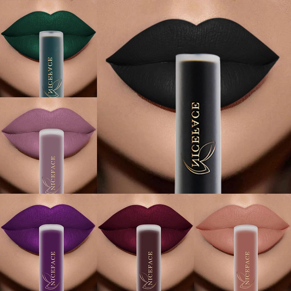 NICEFACE Waterproof Lip Gloss Nude Matte Liquid Lipstick Long Lasting Lipgloss Lip Glace Black Lipstick Purple Sexy Red Lip Tint
