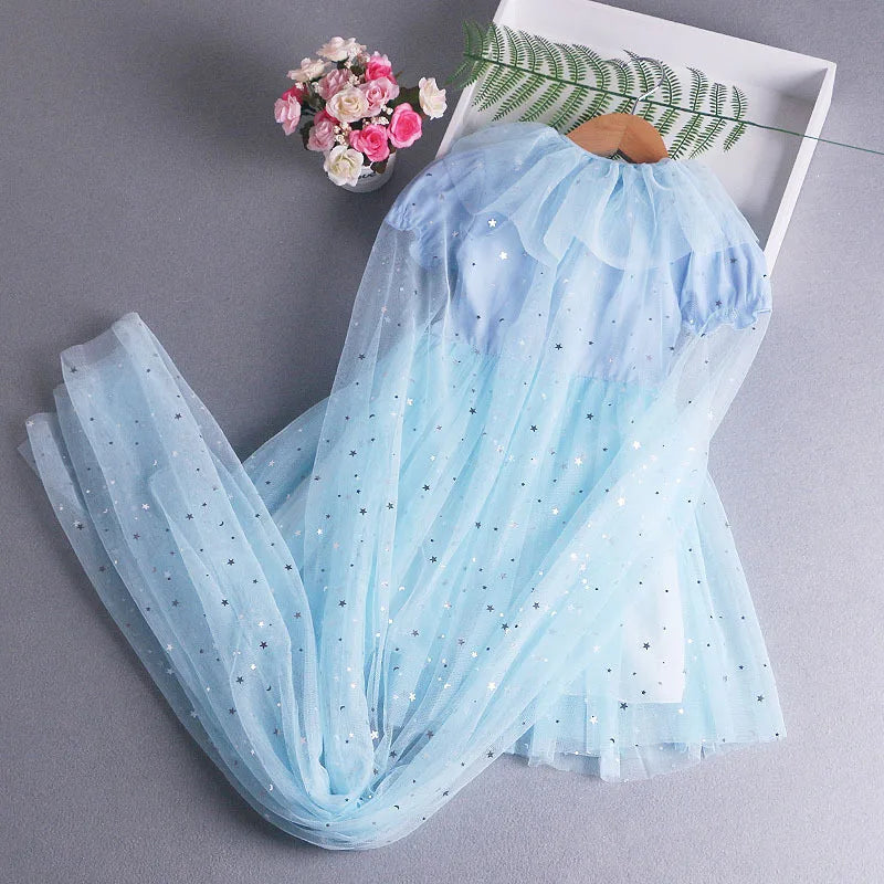Disney Elsa Princess Dress with Cape Girls Dress Summer Kids Short Sleeve for Children's  2-8Y