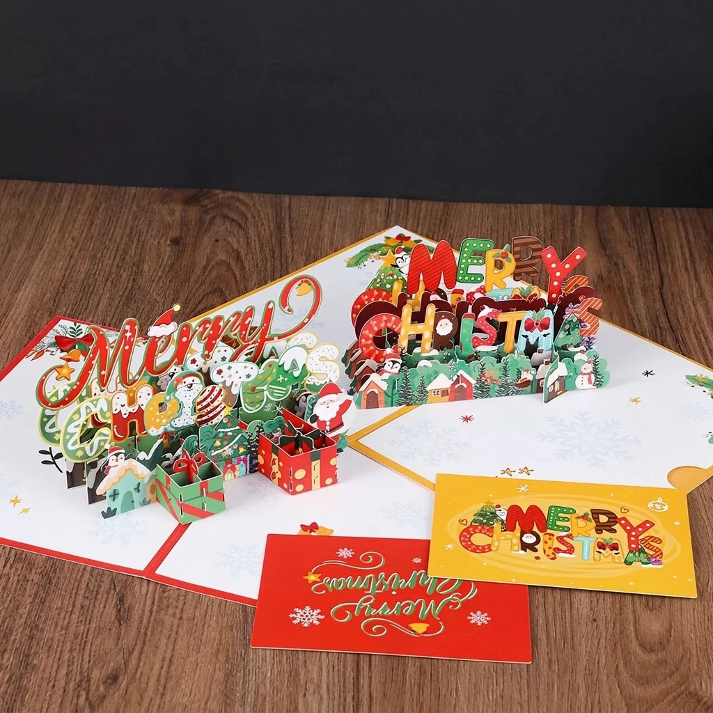1PC Christmas Tree 3D Pop-Up Card Christmas Sparkling Fantasy Greeting Card Christmas Tree Blessing Gift Message Card
