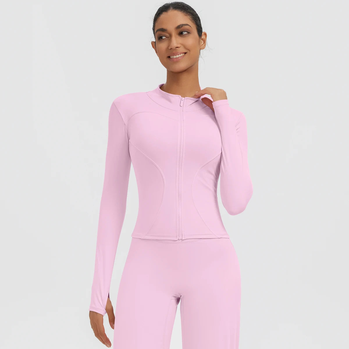 New Women's Stand-Up Collar Yoga Jacket Summer Fitness Sports Solid Color Workout Top Yoga Zipper Long Sleeves Sports Top Coat