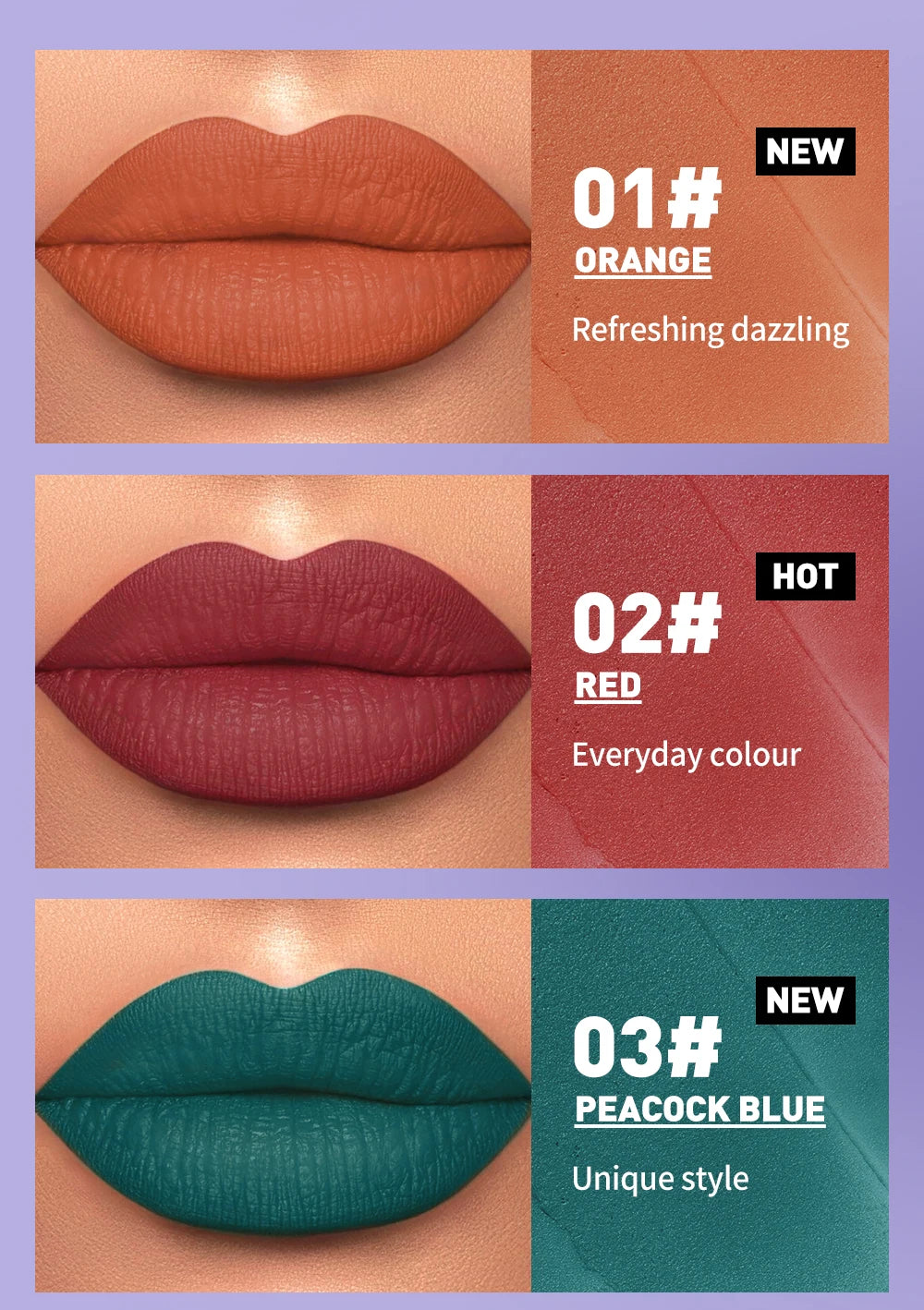 QIBEST 6Pcs/Set Waterproof Liquid Lipstick Sexy Halloween Lip Stick Matte Velvet Black Lipsticks Red Orange Lip Makeup Labiales