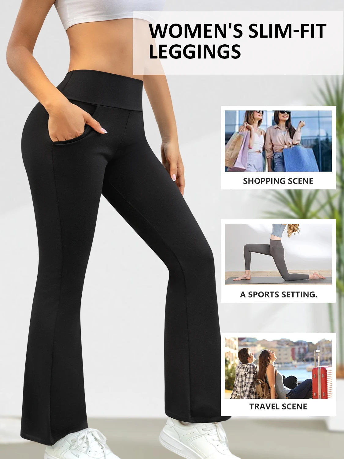 1PC Simple Black High Waist Women's Legging with Pockets Yoga Running Fitness Sporty Bell-bottoms Suitable for Spring and Autumn