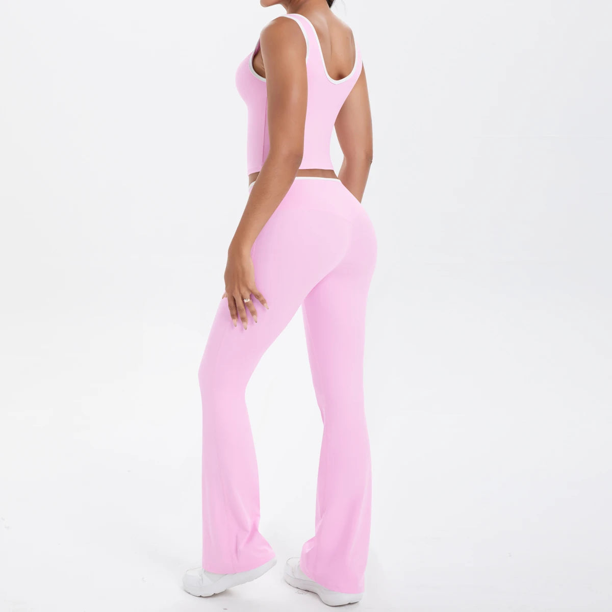 Autumn Women's Yoga Set U-neck Vest High Waist Cross Wide Leg Pants Set Tight Fitting Seamless Elastic Sportswear