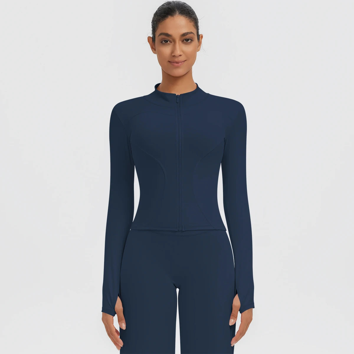 New Women's Stand-Up Collar Yoga Jacket Summer Fitness Sports Solid Color Workout Top Yoga Zipper Long Sleeves Sports Top Coat