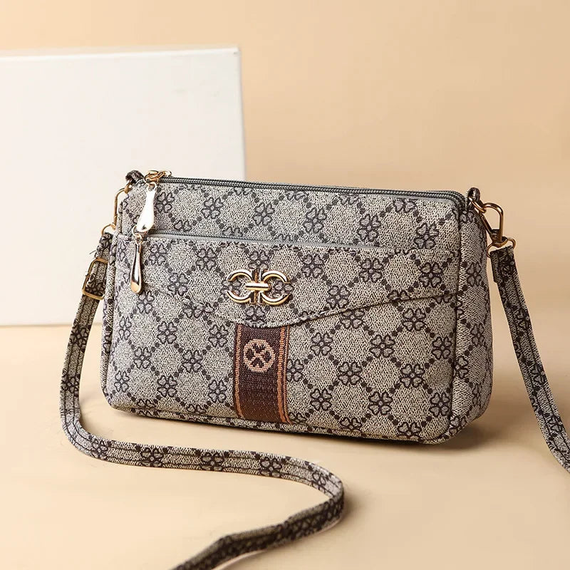 Large Capacity Multi-Layer Ladies Crossbody Bag Vintage Single Shoulder Bag for Middle-Aged Women with Coin Pocket