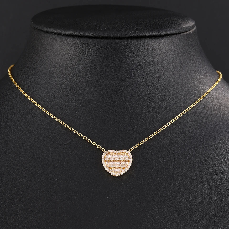 ZAKOL 2pcs/set 45CM Shiny Heart Rhinestone Hop Tennis Chain Stacked Necklace Unisex Fashion Goth Rock Hippie Choker Jewelry