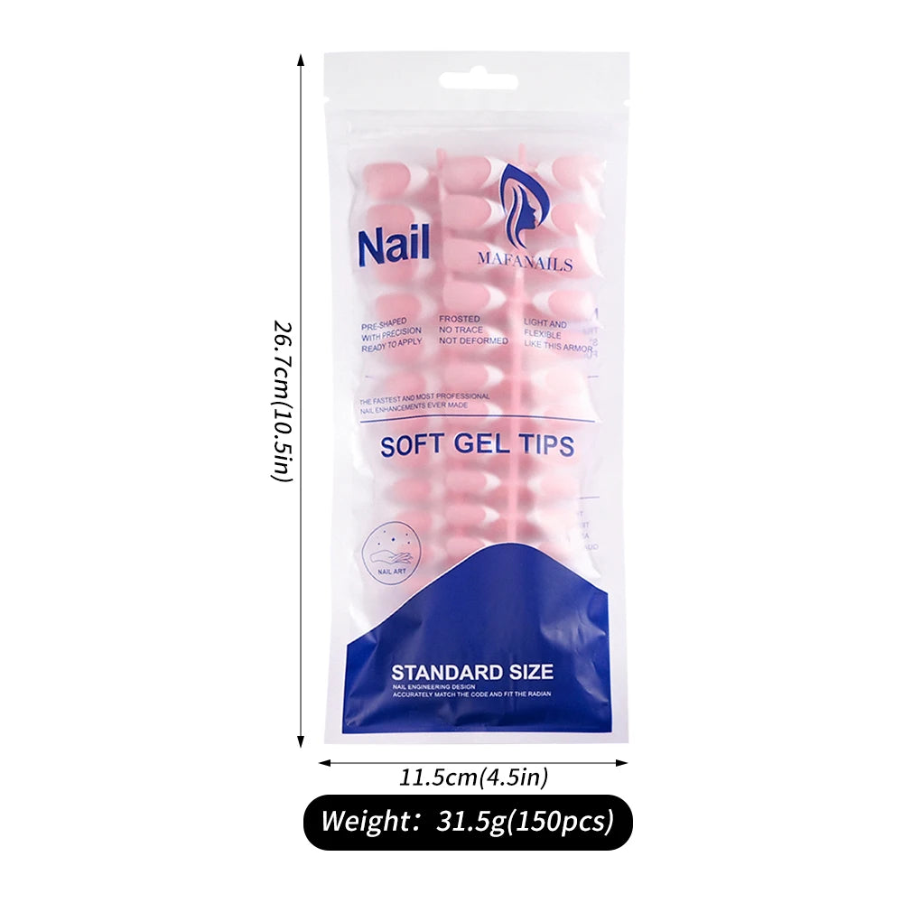 150Pcs Pre-made French False Nails Scarless Coffin Almond Fake Nail Artificial Fingernails Press on Nails for Nail Extension