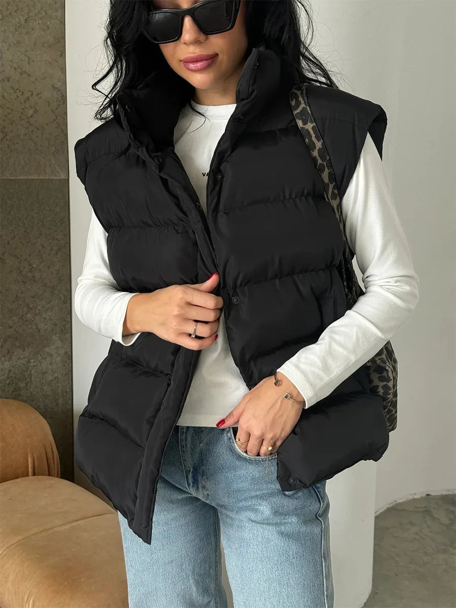 BKLD Cotton Padded Vest 2026 Autumn And Winter New Lightweight Stand Collar Warm Jackets Solid Color Sleeveless Women Coats