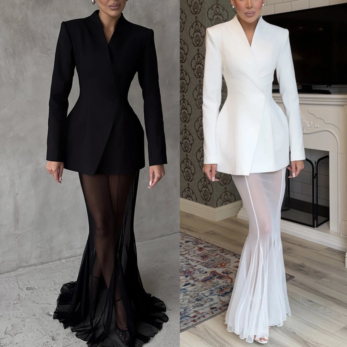 BKLD 2026 Spring New Long Sleeve Satin Tops Suits Solid Color Y2k Clothes Women Loose Elastic Mesh Skirt Two Piece Sets Outfits