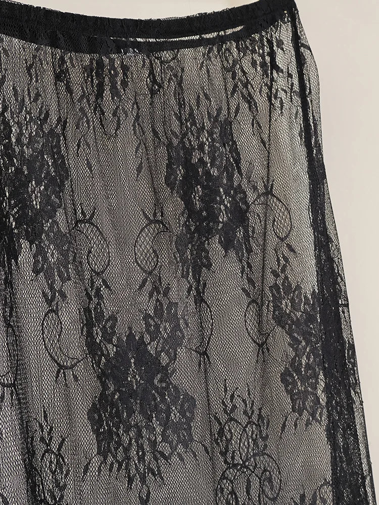 BKLD Two Piece Outfits Women 2026 Summer Vintage Black Sexy Strappy Dress And Lace Sheer Long Skirts Casual Sets Party Clubwear