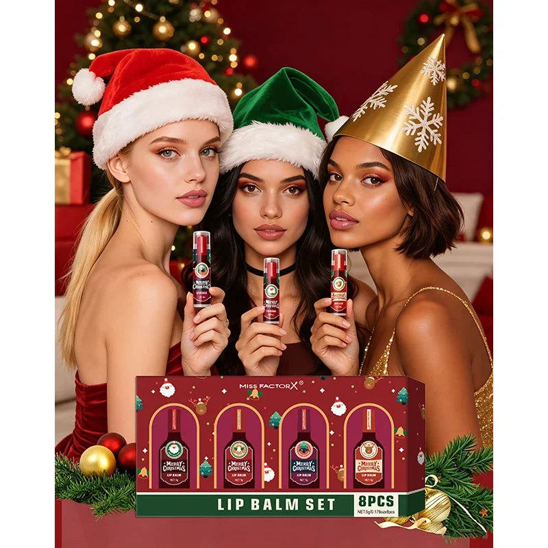 Christmas Lipstick Set Redwine Lip Balm 5gx8pcs Smoothing Lips Long Lasting Moisturizing, Light And Non Sticky Festival Gift