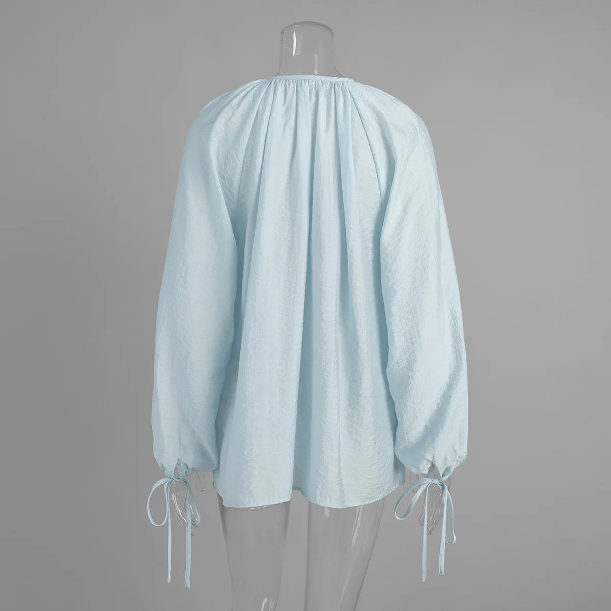Elegant Ruffles V-Neck See-Through Patchwork Loose Blouses For Women Casual Solid Long Sleeve Female Summer Shirt Blouse Top
