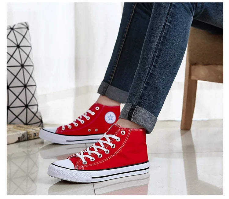 Men’s High-Top Canvas Sneakers – Lace-Up Flat Sole Shoes (A18-B6638)