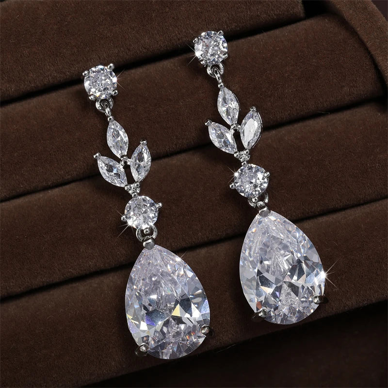 ZAKOL 9 Types Classic Sparkling Water Drop Zircon Pendant Dangle Earrings for Women Gorgeous Bride Bridesmaid Earring Jewelry