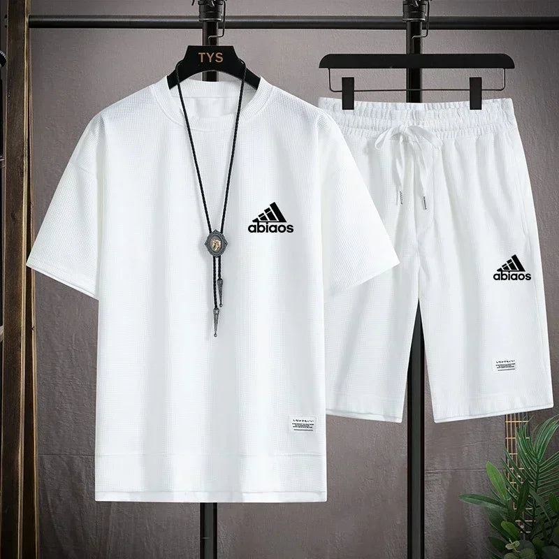 2026 Men’s Casual Waffle Sports Set – T-Shirt & Shorts
