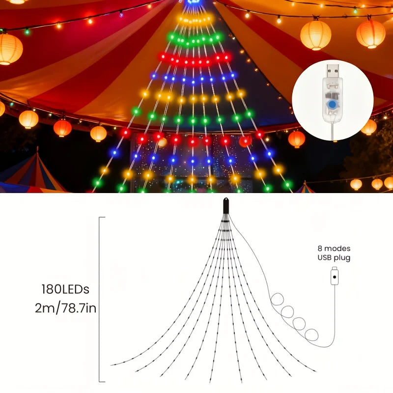 USB Waterfall Decorative Light String, 8 Modes of Lighting,Suitable for Gardens, Wedding, Halloween, Christmas Decoration Gift