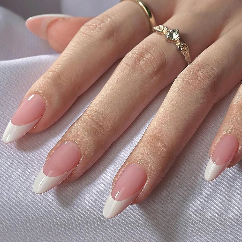 360/150Pcs Full Cover Press On Nails Short Stiletto Almond French False Nails White Edge Wearable Fake Nail Tips Extensions