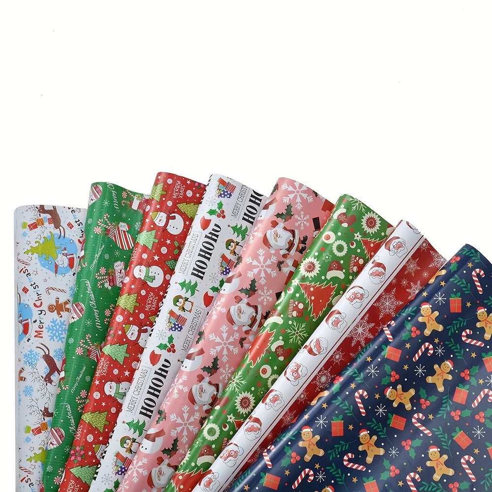 8-Pack Fashion 50x70cm Packaging Paper Snowman/Santa Claus Colorful Christmas Gift Packaging Craft DIY Gift Wrap Gift