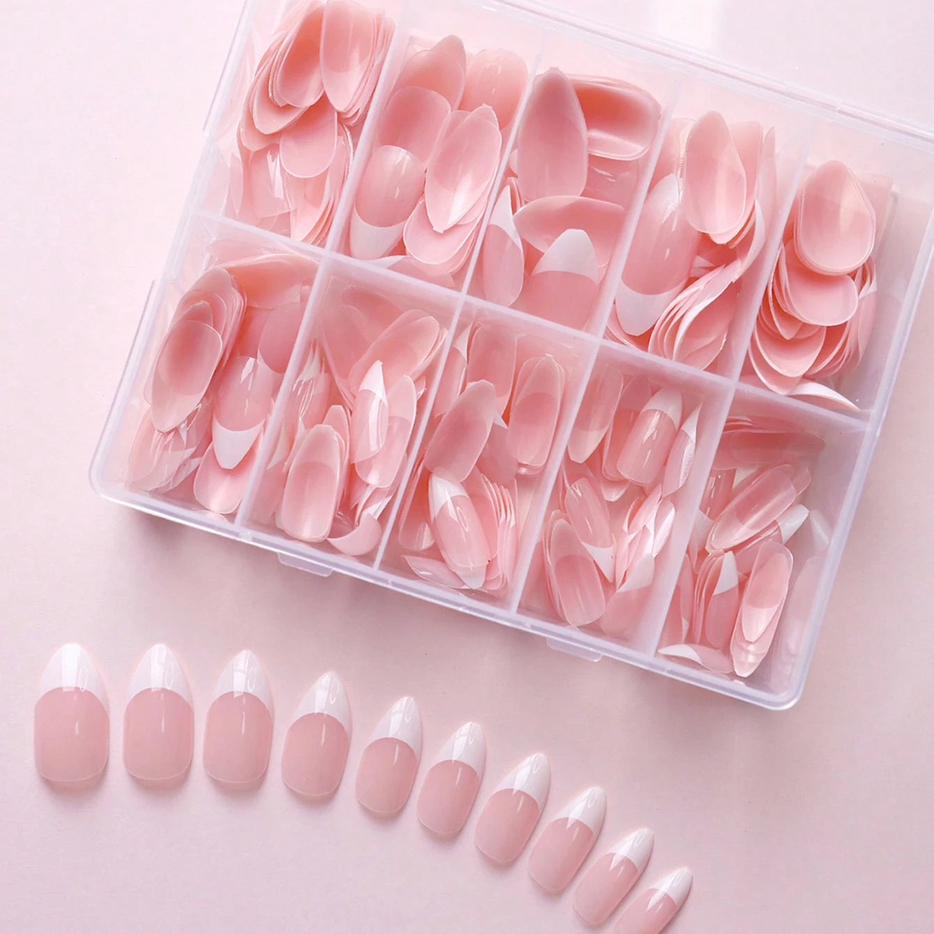 360/150Pcs Full Cover Press On Nails Short Stiletto Almond French False Nails White Edge Wearable Fake Nail Tips Extensions