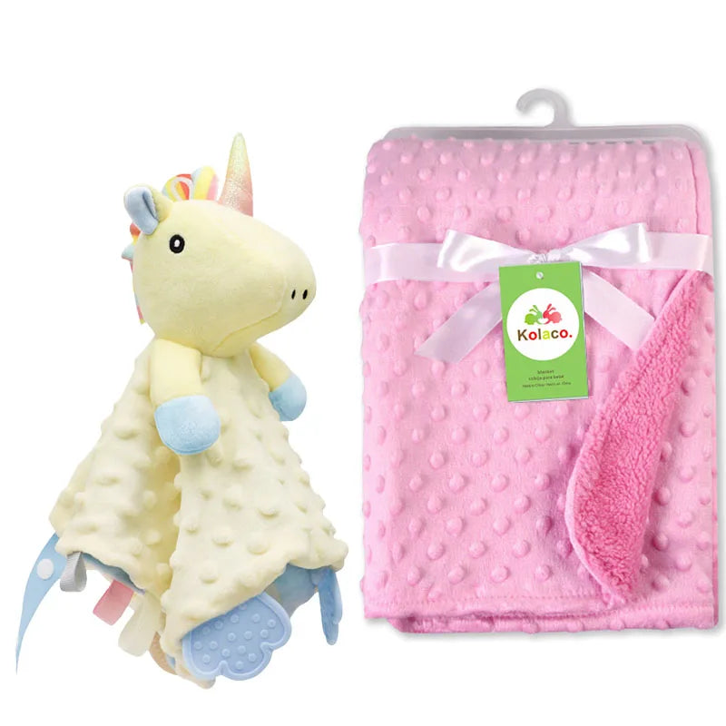 Newborn Baby Blanket with Name Custom Stroller Sleeping Dolls Animal Security Towel Gift Set for Baby Shower Gifts