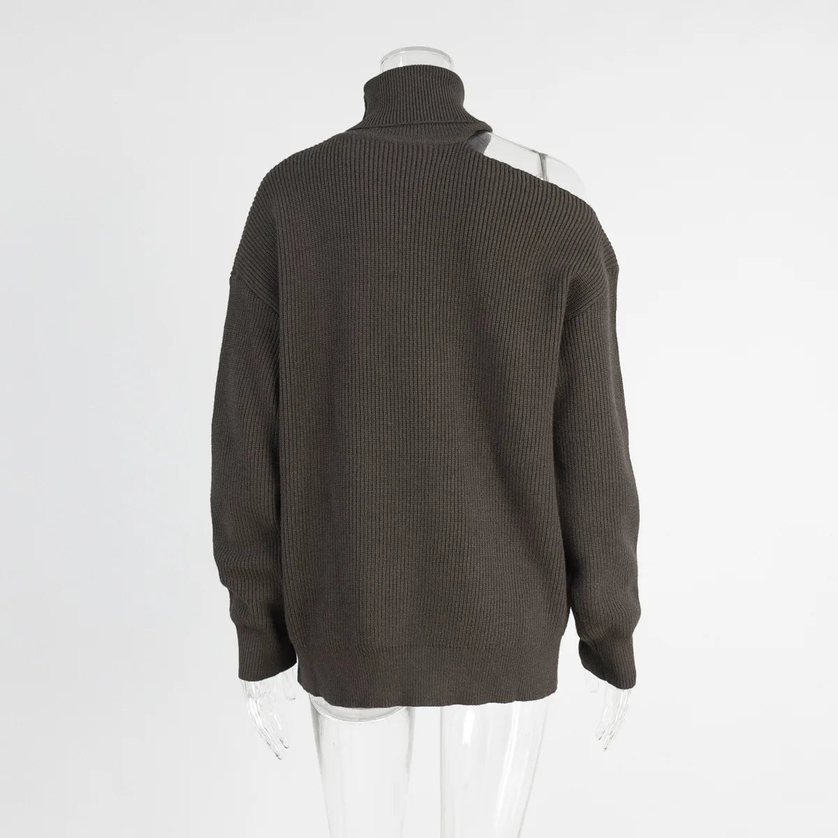Women New Turtleneck Cutout Shoulder Pullover Long Sleeve Ribbed Knit Trendy Loose Fit Sweater Autumn Winter Fashion Streetwear
