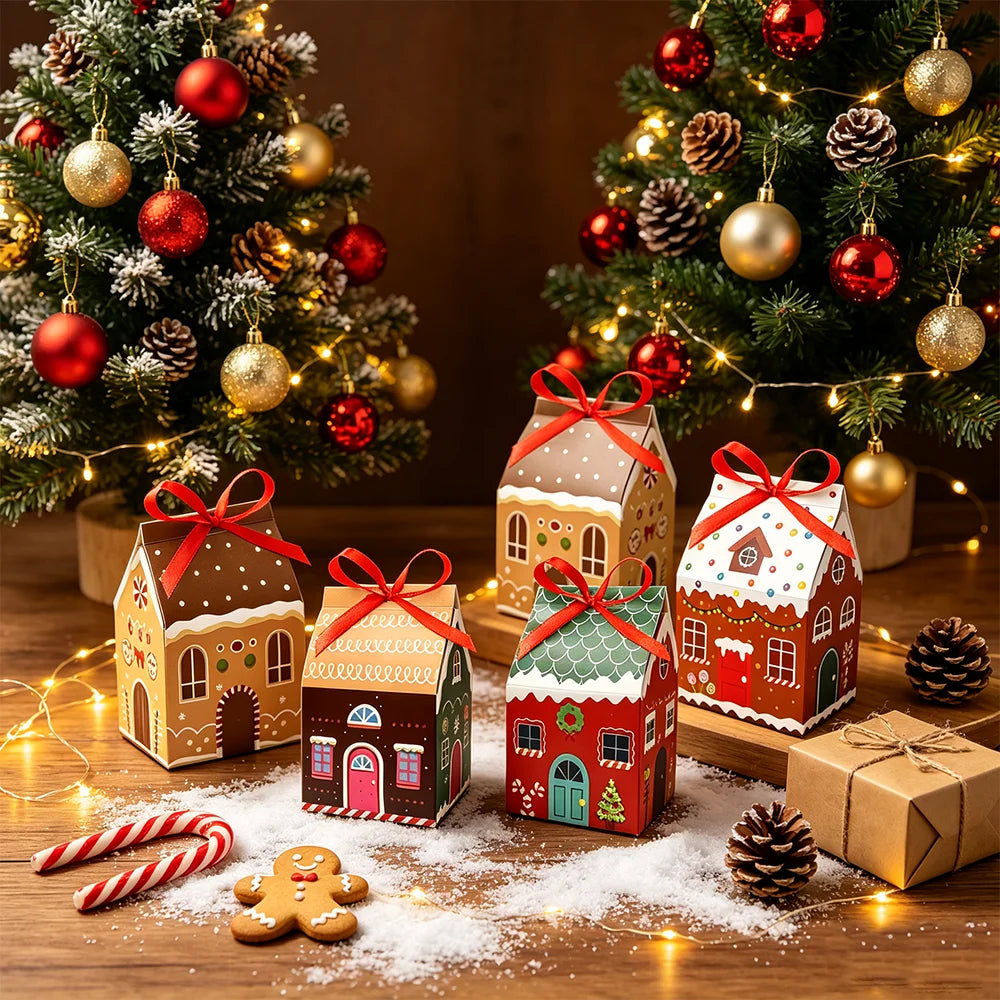 24pcs Christmas Advent Calendar Gift Boxes House Shape Treat Box with Number Stickers Ribbon Present Packaging Boxes 