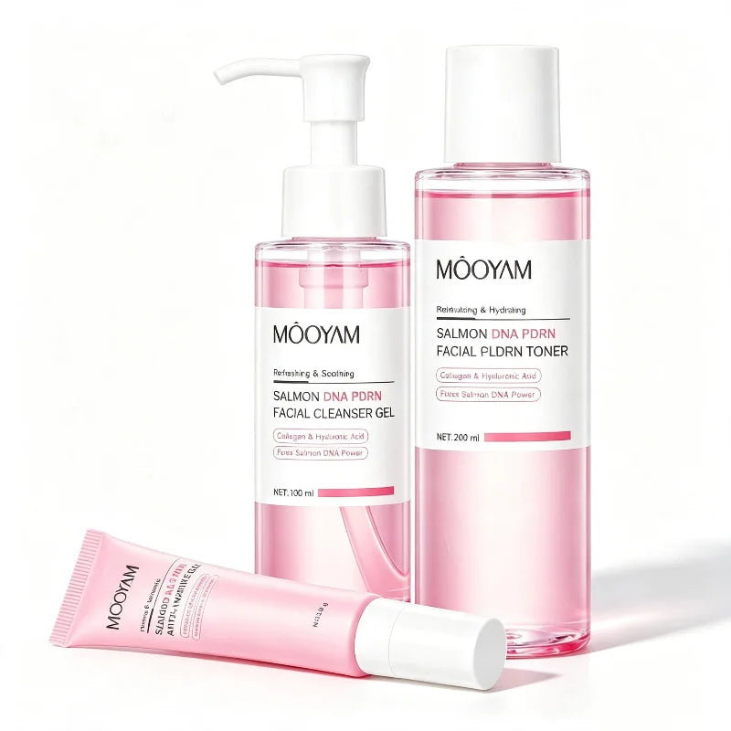 Salmon Pink PDRN Skincare Set Firming Soothing Massage Eye Cream Glow Moisturizing Toner Oil Control Cleansing Gel Facial Wash