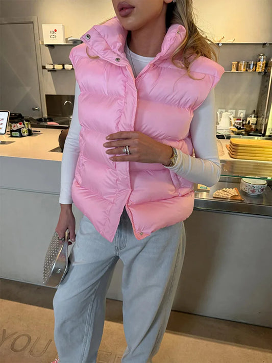 BKLD Cotton Padded Vest 2026 Autumn And Winter New Lightweight Stand Collar Warm Jackets Solid Color Sleeveless Women Coats
