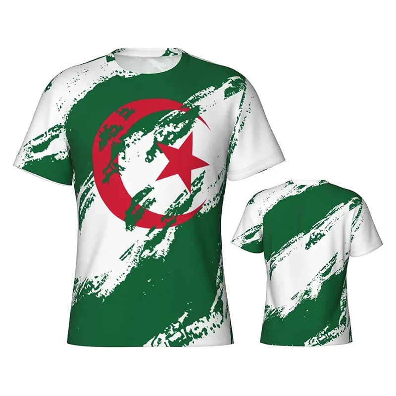 Unisex Algerian Style Short Sleeve T Shirt Green White Red Graphic Print Breathable Fabric Summer Casual Street Football Wear