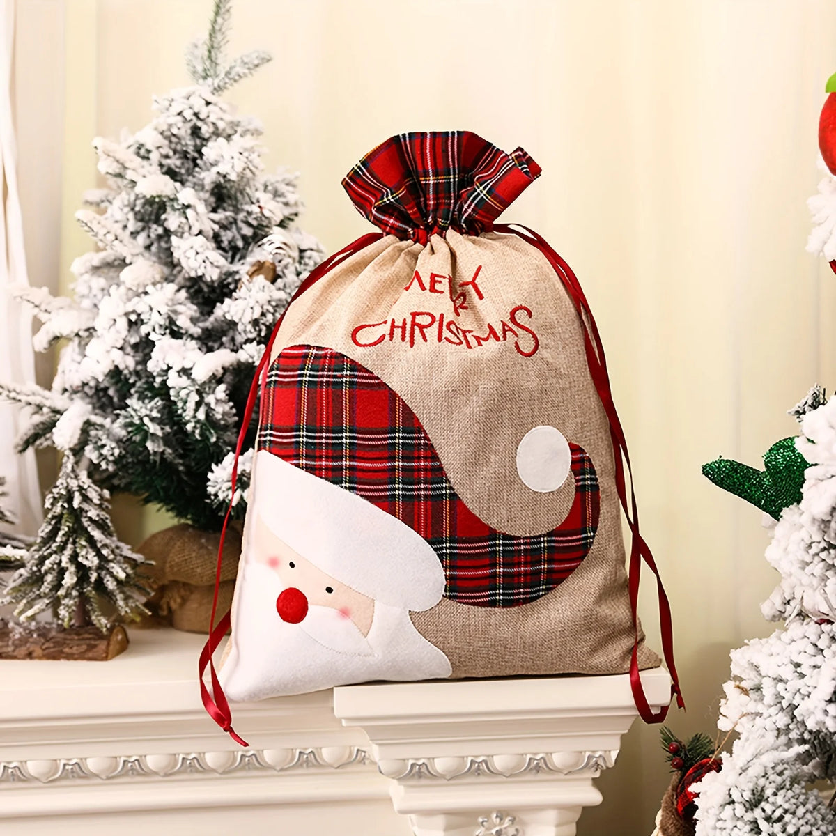 Party Occasions Christmas Present Bag Santa Reindeer Bag Ample Space Cute Prints Delicate Embroidery Festive Charm
