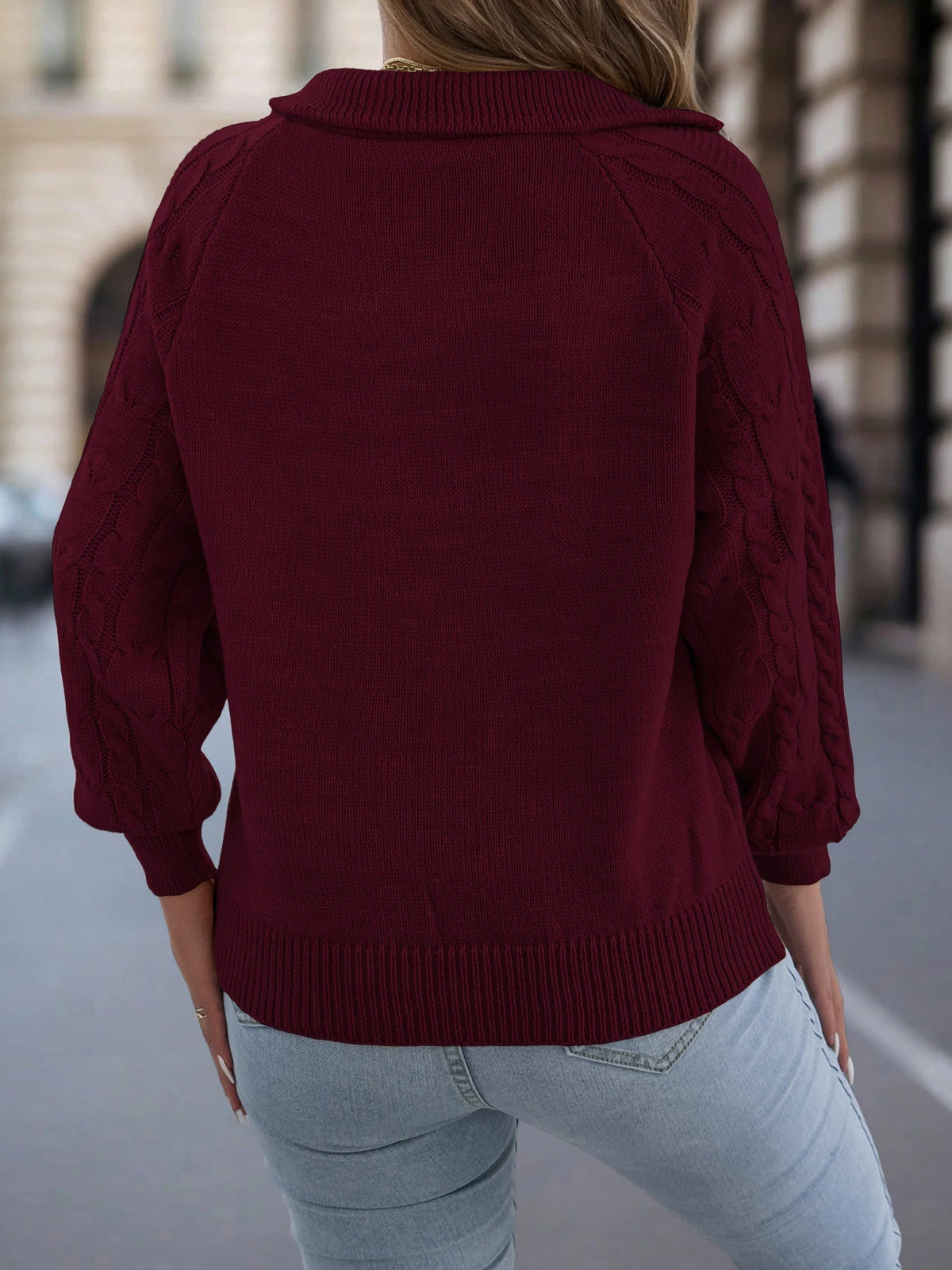 Women's Casual Turn Down Collar Half Zipper Sweaters 2026 Autumn Winter Lantern Long Sleeve Twist Knitted Tops Orange Khaki Red