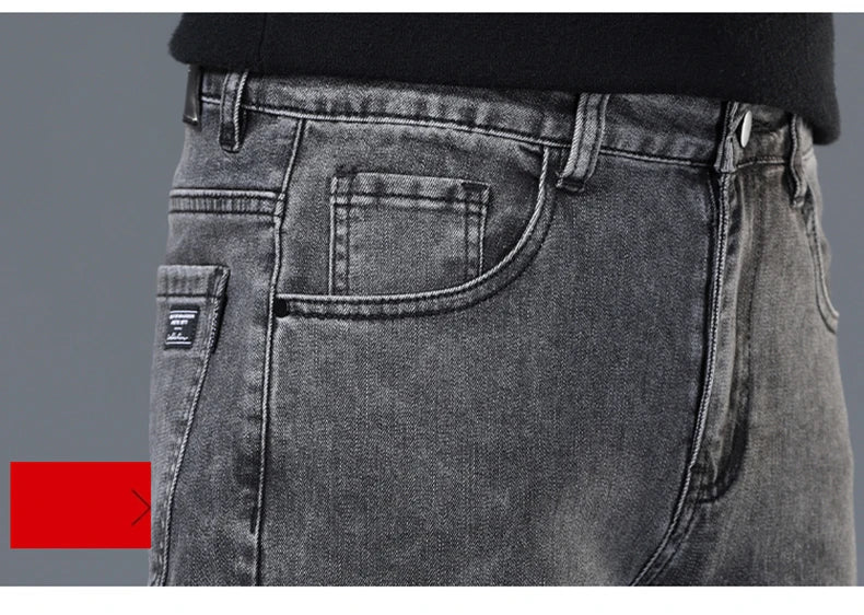 Spring and Summer New Men's Jeans Simplified Korean Edition Slim Fit Straight Leg Versatile Shaped Mid Waist Elastic Men's Jeans