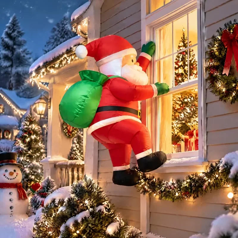 3.3FT Climbing Window Inflatable Santa Claus, Blow Up Santa with Gift Bag, Outdoor Christmas Yard Holiday Decor
