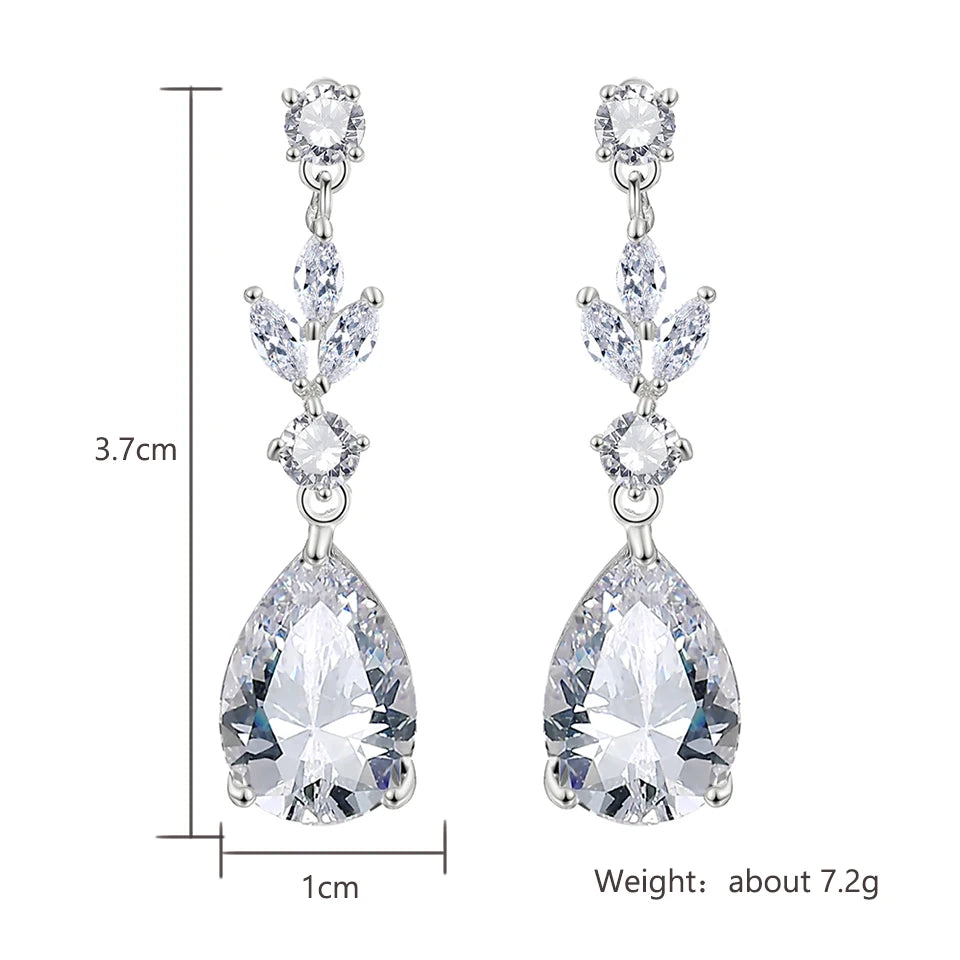 ZAKOL Fashion Trendy Water Drop AAA Cubic Zircon Leaf Dangle Earrings Shining Clear CZ Elegant Bridal Earring Jewelry