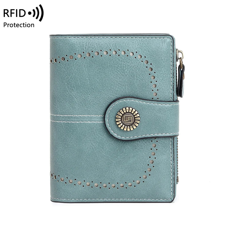 RFID Anti-Theft Retro Wallet for Women, Multi-Card Zipper, Zipper Buckle, Fashion Coin Wallet, Multi-functional Short Wallet